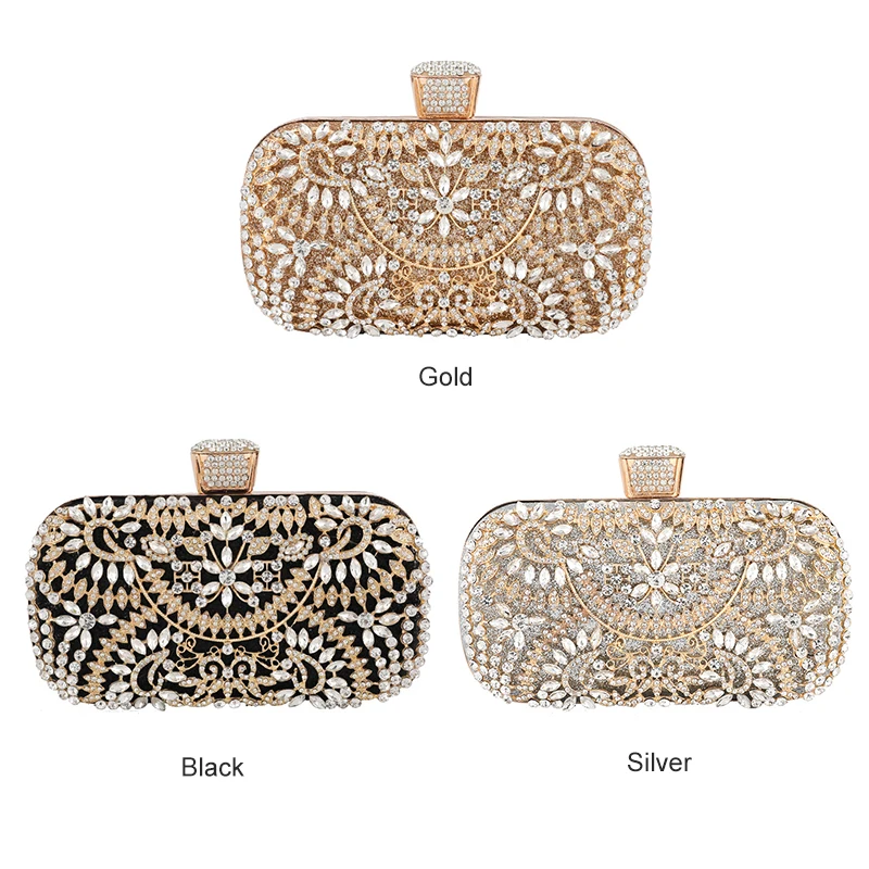 

Diamond Evening Clutch Bag For Women Wedding Golden Clutch Purse Chain Shoulder Bag Small Party Handbag With Metal Handle K6-19