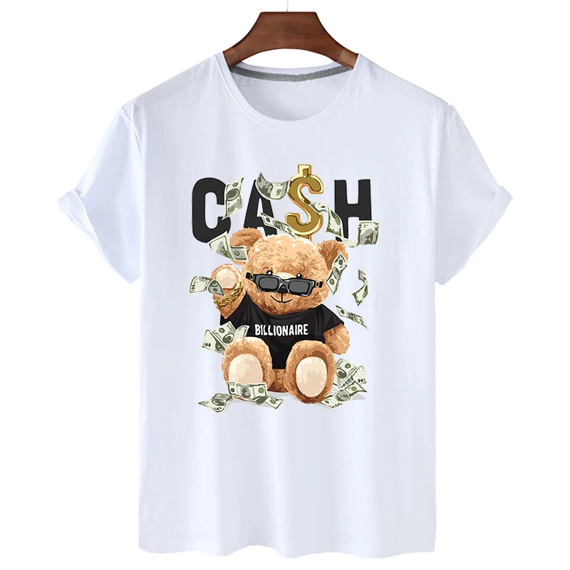

100% Cotton Rich Bear O-neck Loose Casual Short-sleeved T-shirt Women 2021 Summer Short-sleeved Plus Size T-shirt Unisex Top 4XL