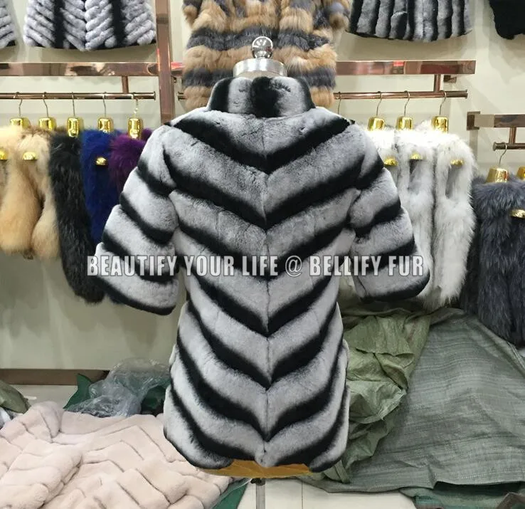 

women's jacket Top quality Classic Real rex chinchilla Fur coats for women Top quality stand collar natural fur jackets warm
