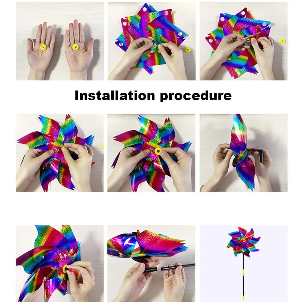 

Colorful Windmill Bird Repellent Pinwheels Reflective Sparkly Bird Deterrent Protect Garden Plant Flower Garden Lawn Decoration