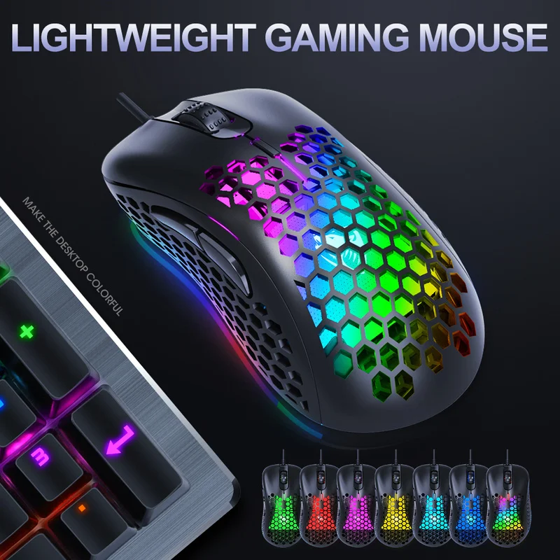 

Honeycomb Shell Gaming Mouse 6400 DPI RGB Wired Computer mouse Lightweight Ergonomic BacklitLight Mouse Gamer for PC Laptop Game