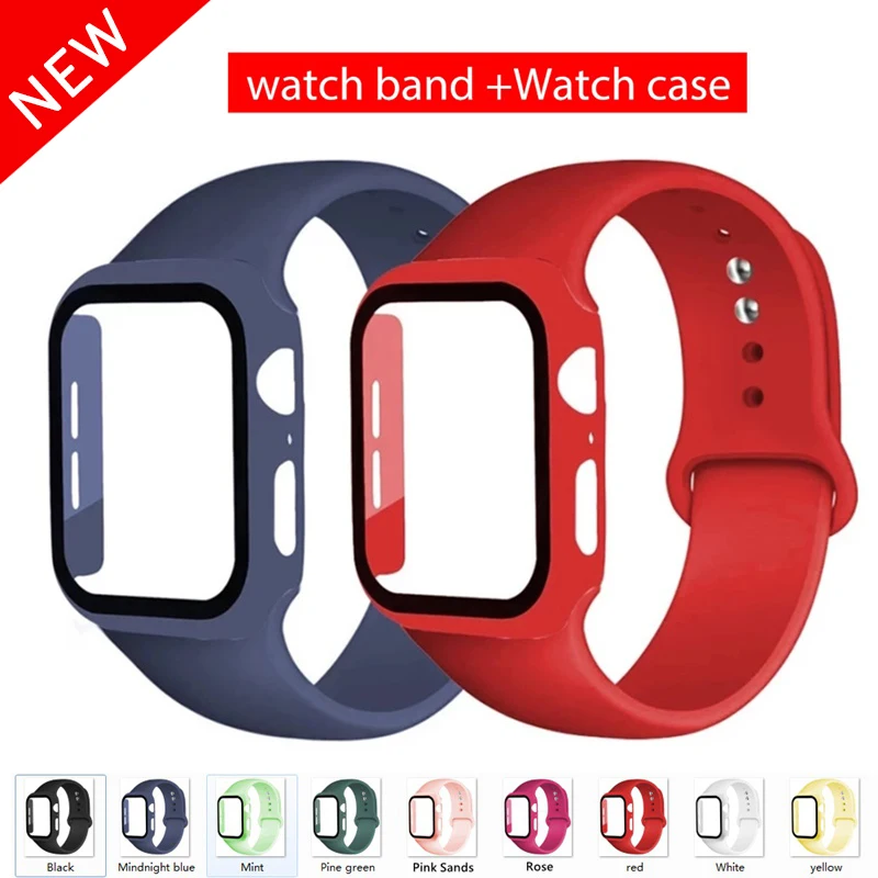 

Apple Watch 6/SE/5/4 tempered film case and sports silicone strap 40MM44MM, iwatch 3/2/1, 38MM42MM full screen protective film