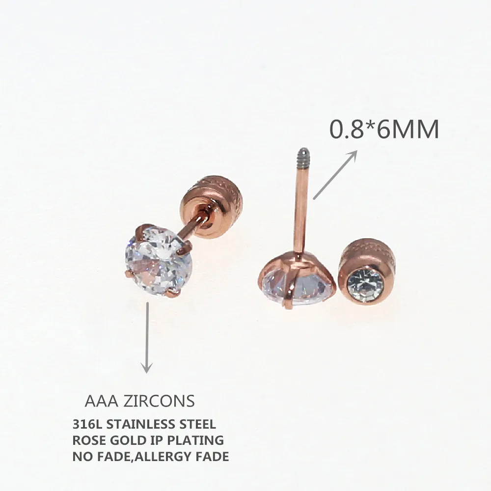 Сережки из нержавеющей стали 316L с розово золотым покрытием сережки круглым