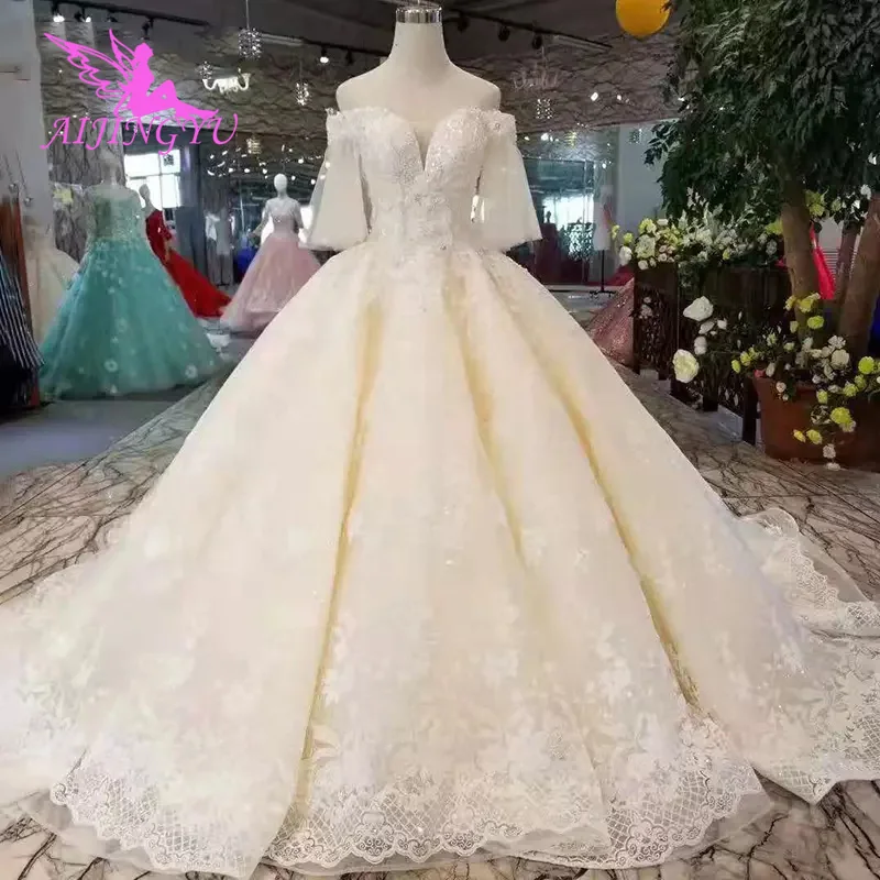 

AIJINGYU Budget Dress Woman Gowns Sundress Cheap African 2021 Popular Gown Store Lace Wedding Dresses Vintage