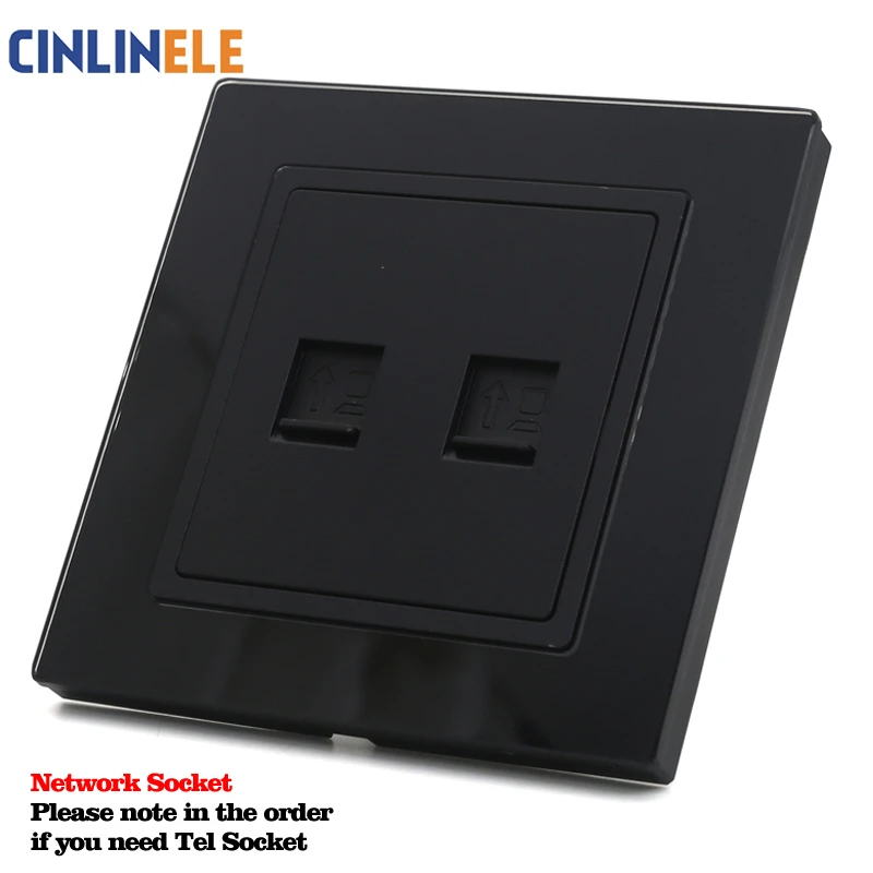 Black Glass Panel Network Socket Same Color As Touch Switch Customizable Siamese & | Обустройство дома