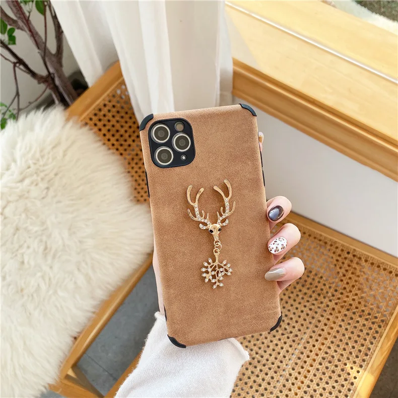 

Leather Pattern Phone Case For Apple iPhone Flash Elk Rhinestone Phone case for iphone 12 11Pro Max X XS XR 7 8 Plus Back Cover
