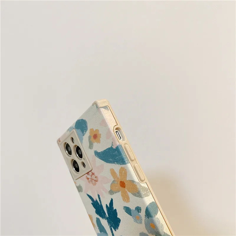 

For iPhone 12 Pro Case Retro Flower Square Phone Case For iPhone 12 Mini 11 Pro Max XR XS Max 7 8 Plus Soft IMD Cover Coque