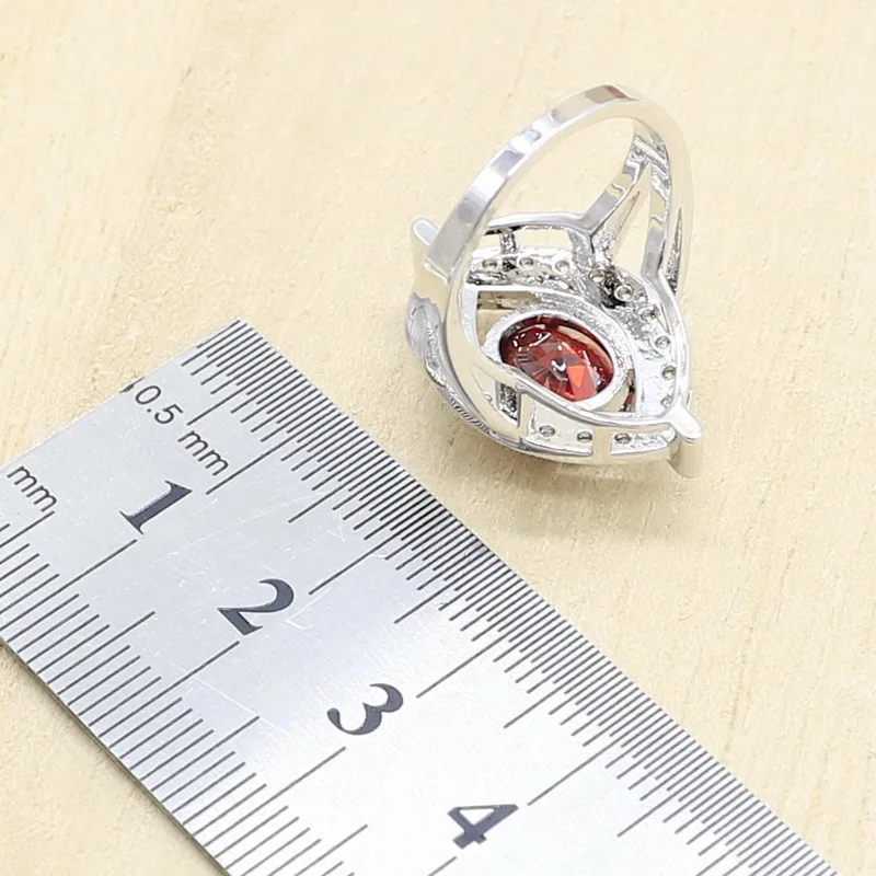 Красный белый циркониевый серебряный цвет набор украшений для женщин свадебный