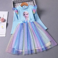 disney frozen girls dresses rainbow mesh dress elsa princess snow queen prom party kids princess dress clothes winter padded