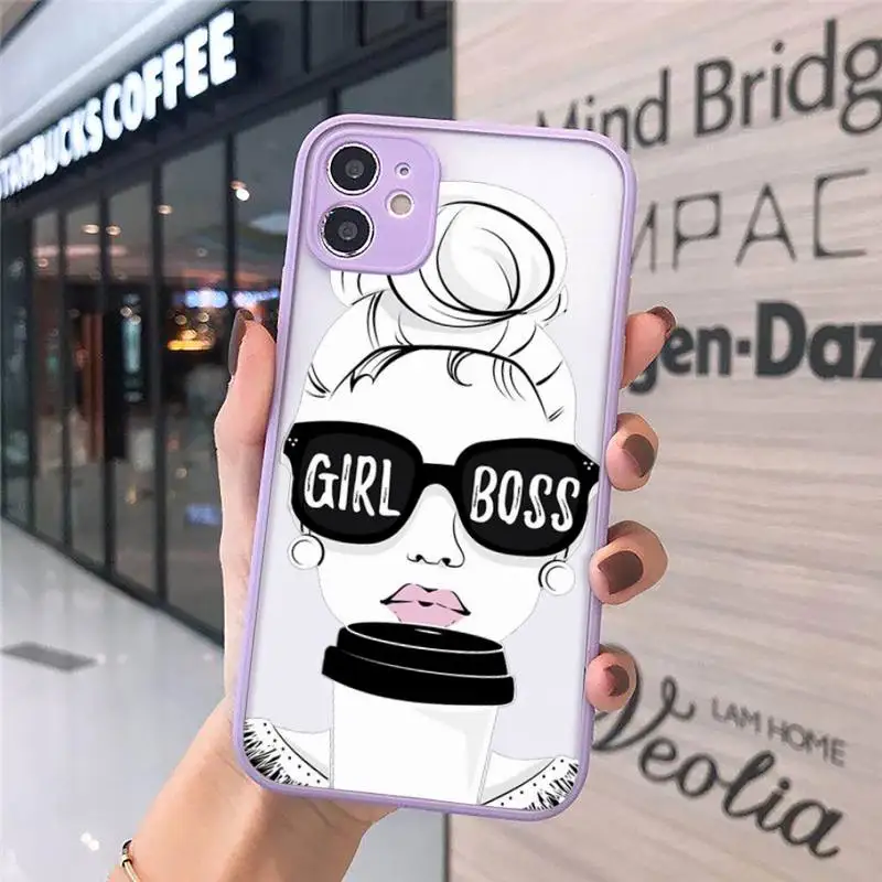 

Girl Boss Pink Women Cartoon Phone Case Matte Transparent for iPhone 11 12 7 8 s mini pro X XS XR MAX Plus funda