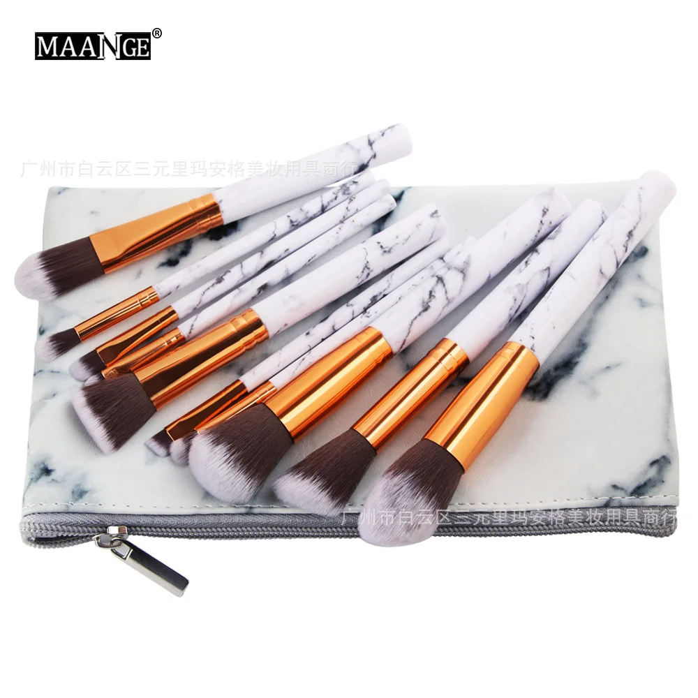 Hot Selling MAANGE 10 Marble Cosmetic Brushes with Brush Bag Makeup Tool Manufacturers Direct Sales Gift for Women