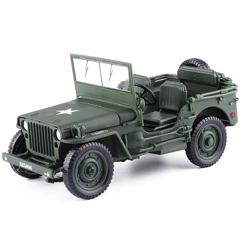 

Модель автомобиля Willys времен Второй мировой войны 1:18, модель автомобиля из сплава для детей, игрушки, подарки