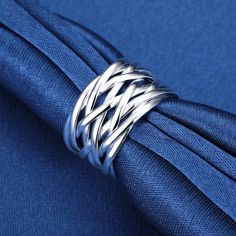 Удобные блестящие плетеные Открытые Кольца для женщин с посеребренным покрытием