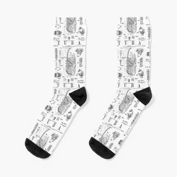

Tuba Vintage Patent Tubaist Tubist Drawi Crew Socks Black Unisex Ladies Women Best Breathable Sports Girls Autumn Cute Cartoon