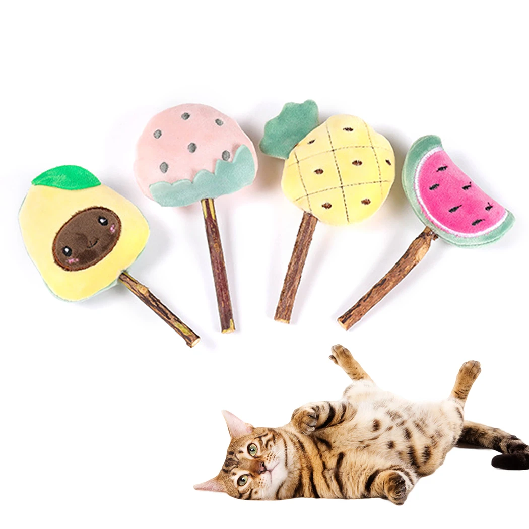 

4PCS Pet Cat Toy Catnip Fruit Toy Plush Funny Assorted Silvervine Stick Cat Chew Toys for Cats Kitten Pet Accessories