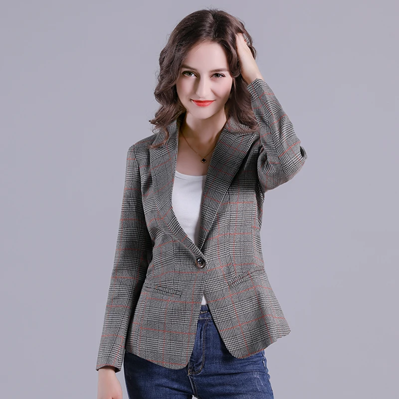 2019 Россия клетчатый женский блейзер с карманами куртки женские ретро костюмы