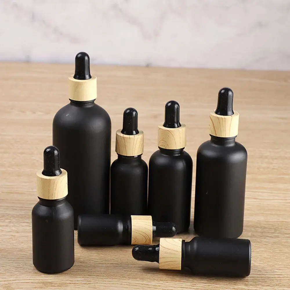 

5/10/15/20/30/50/100ml Dropper Empty Bottle Refillable Frosted Black Glass Squeeze Wholesale Bulk For Essential Oil Aromatherapy