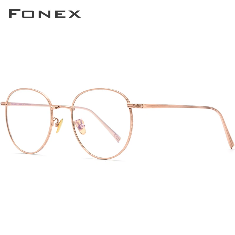 FONEX, чистый титановый рецепт, очки для мужчин, ультралегкие, круглые, для близорукости, оптические очки, оправа для женщин,, розовое золото, очки 886 - Цвет оправы: Rose Gold