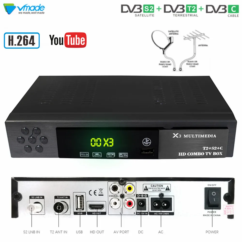Vmade HD цифровой наземный спутниковый ТВ приемник DVB-T2/S2 DVB-C комбо H.264 MPEG4 IP ТВ приставка поддержка Youtube Cccam AC3