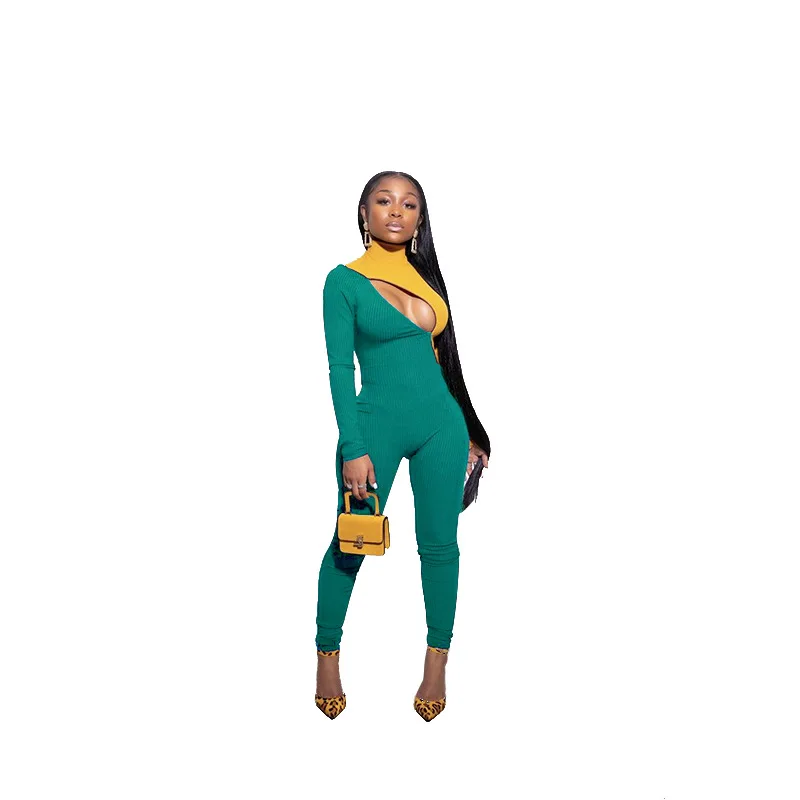 

Patchwork Long Sleeve Jumpsuit Women Elegance Bodysuits Sexy Turtleneck Jumpsuit Spring Smmmer Outfit Club Party Streetwear