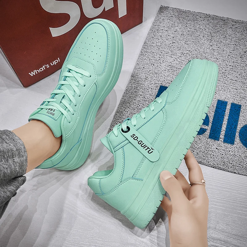 

New student men's white shoes thick-soled leather vulcanized sneakers fashion basketball tennis sneakers sneakers