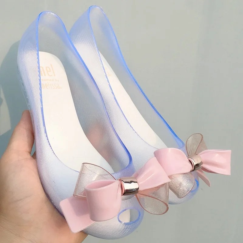 Summer New Style Melissa Children Bow Shoes Big Girl Fish Mouth Jelly Sandals Kids PVC Beach Shoes