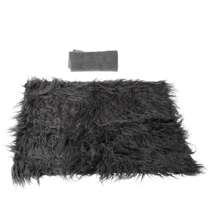 

2pcs Newborn Photography Props Baby Blanket Photography Wrap Shaggy Area Rug U50F