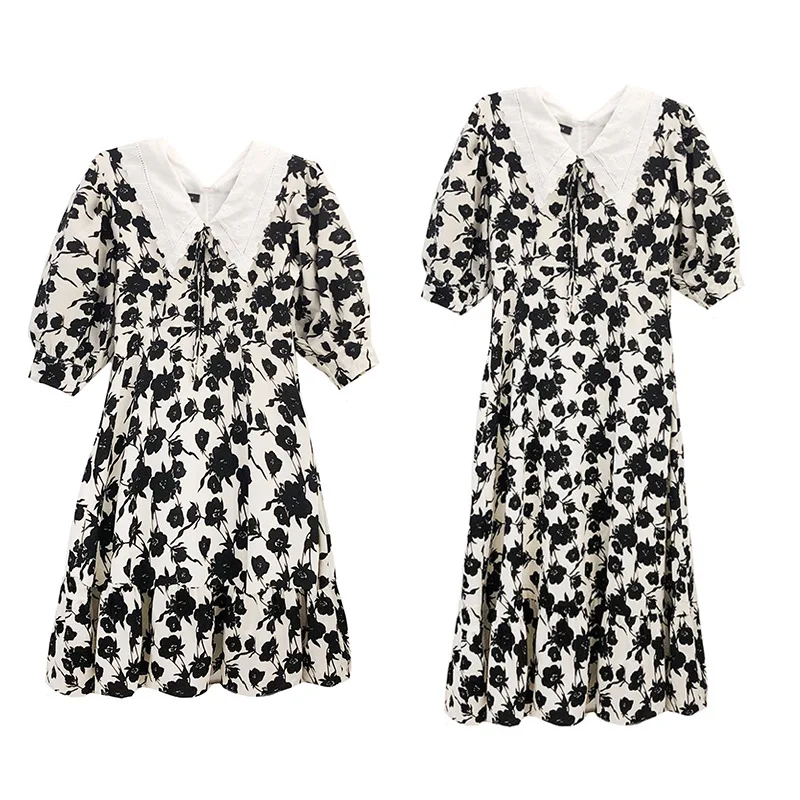 

2021 French Retro Floral Skirt Dress Women's Summer Short Temperamental Cinched Slimming Long Dress A- line Skirt Fashion