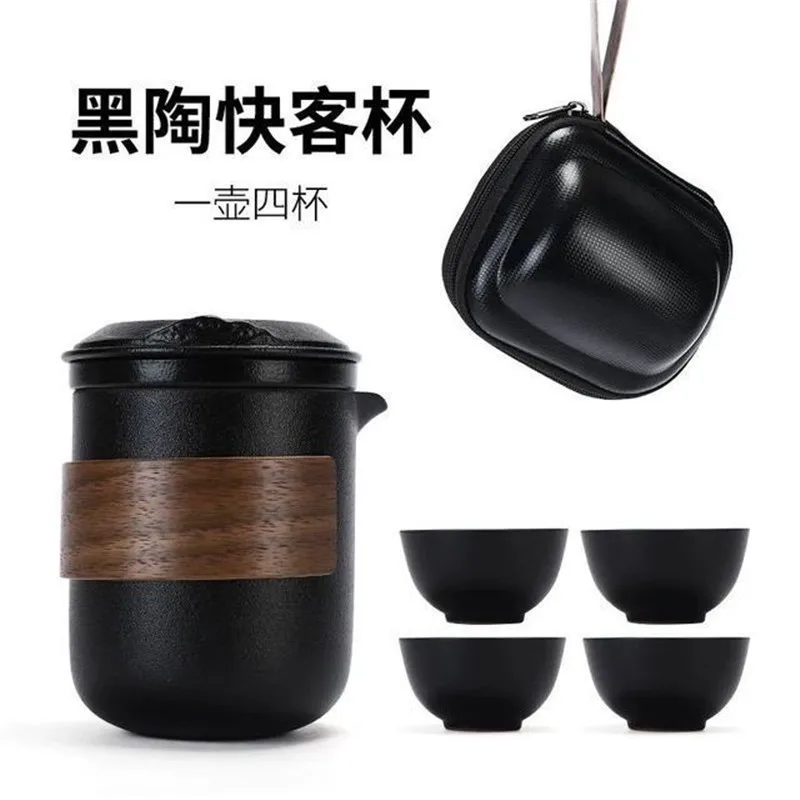 Домашний декор черный Керамика Чай горшки с 2 чашки комплекты Портативный бюро