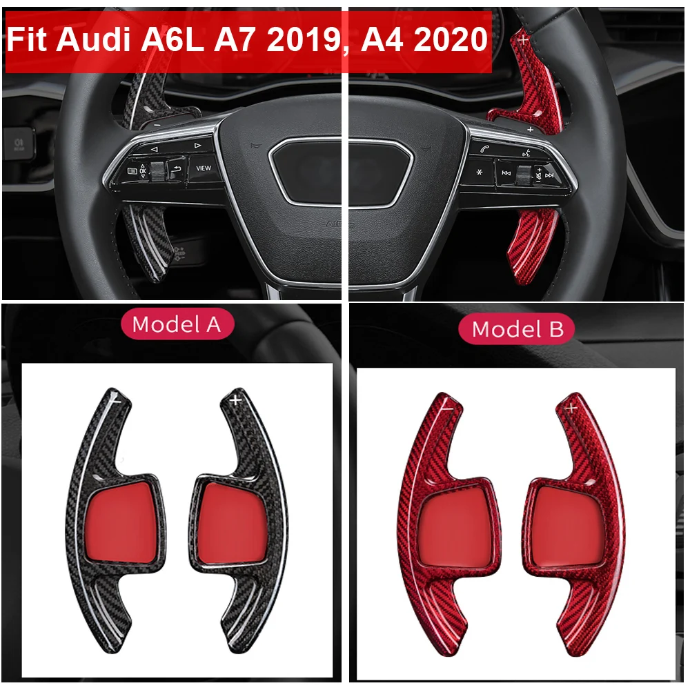 

Автомобильный Стайлинг, настоящее углеродное волокно, рулевое колесо переключения, весло для Audi A4 2020 A6L A7 2019, внутренние молдинги, черный, кр...