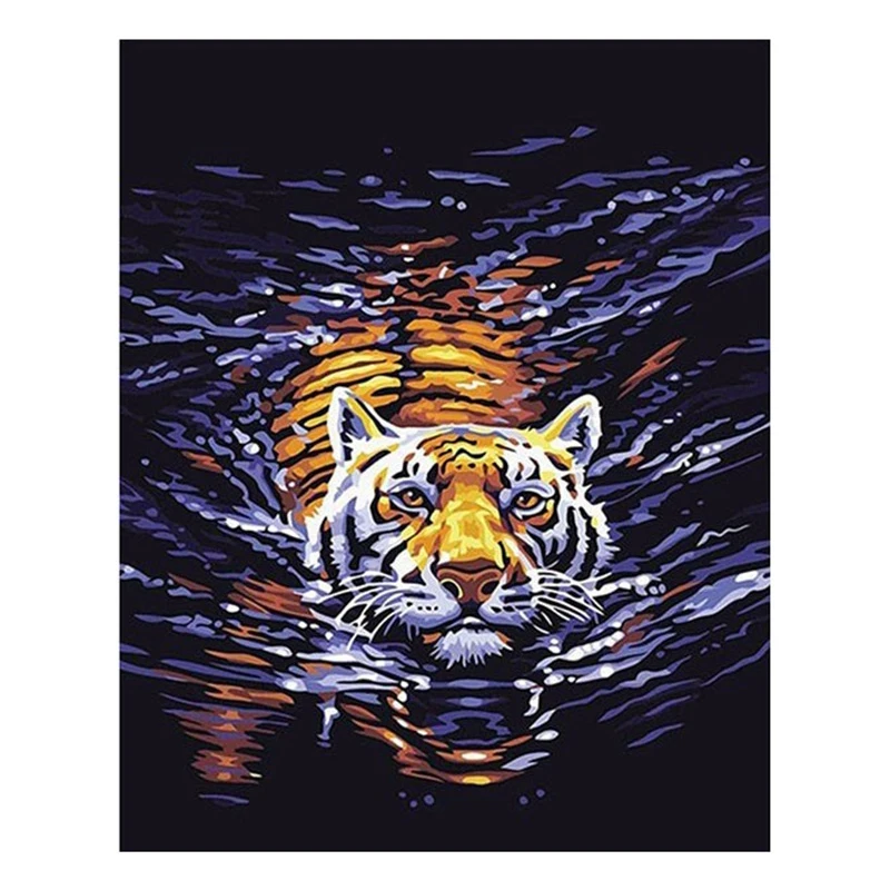 Вода тигр животные DIY цифровая картина маслом по номерам полотно ручной работы