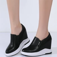 breathable pumps shoes women genuine leather wedges high heel ankle boots female slip on round toe fashion sneakers casual shoe