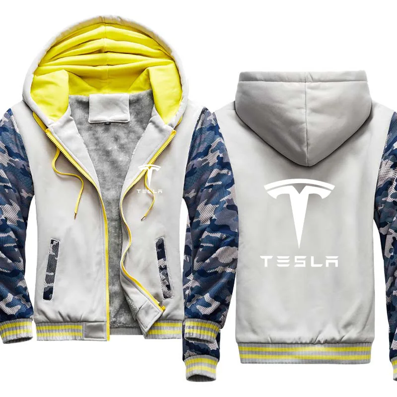 

Fashion Men's jacket winter Warm Slim velvet thickening Tesla Car Logo Print Sweatshirt Harajuku Male Clothing