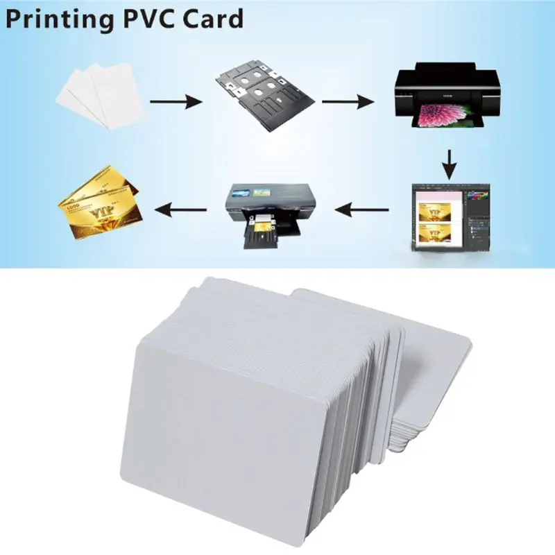 

100Pcs Premium White Blank Inkjet PVC ID Cards White Plastic Double Sided Printing DIY ID Badge Cards HX6F