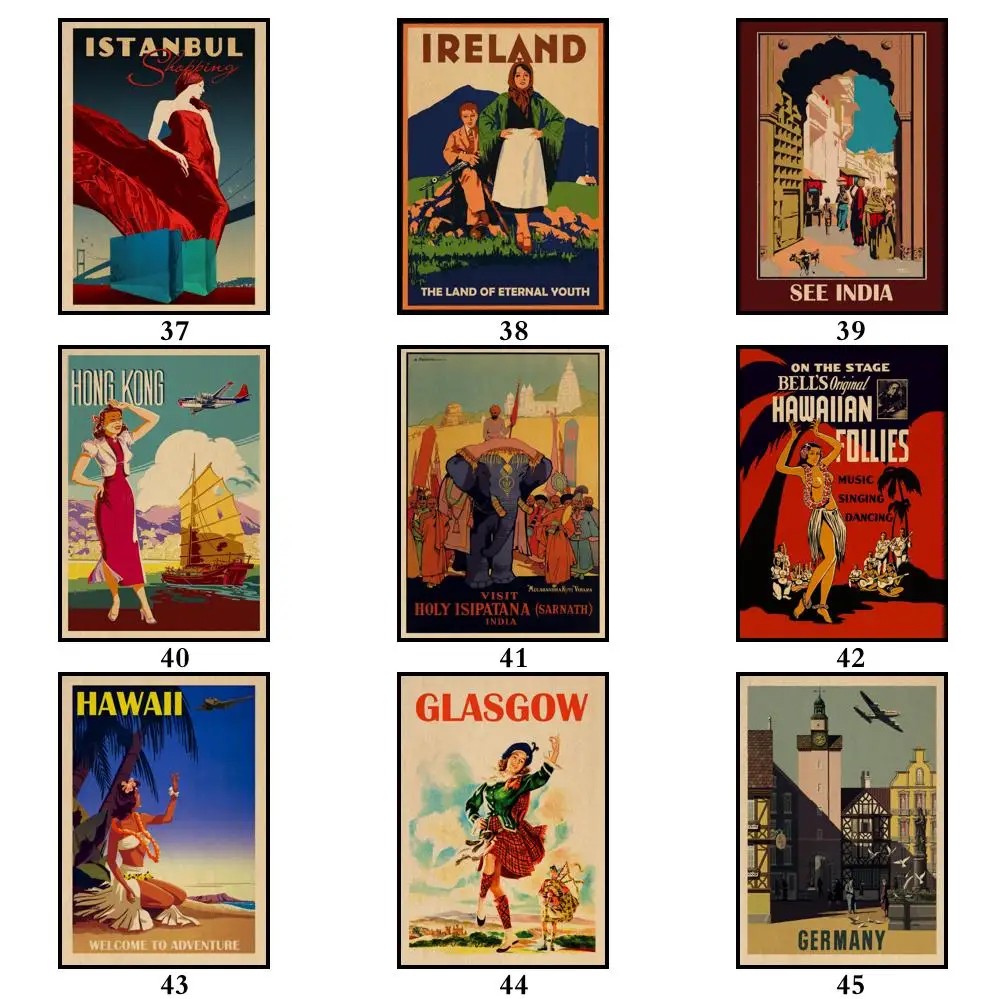 45 дизайнов винтажный постер для путешествий Kraftpaper город и пейзаж живопись