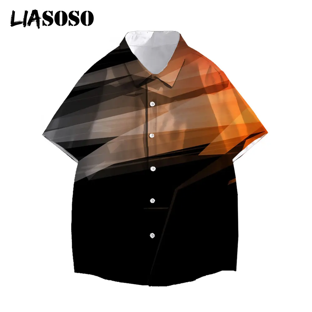 

LIASOSO New Men's Shirts Women Men Hawaiian Casual Shirts Geometry Three-Dimensional Graphic 3D Printed Short-Sleeve Tops