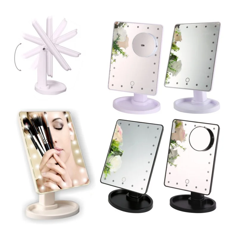 LED Touch Screen Makeup Mirror Professional Vanity Mirror With 22 LED Lights Beauty Adjustable 360 Countertop Degree Rotation