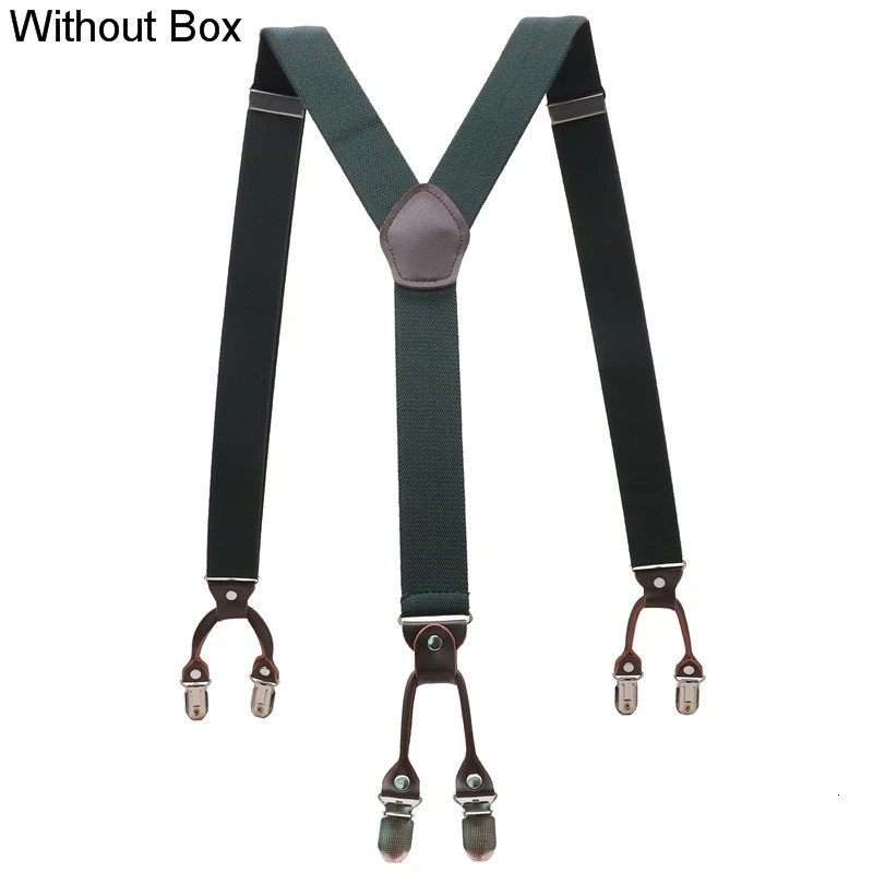 Green Without Box Мужские модные подтяжки коричневые из натуральной кожи 6 зажимы подтяжек винтажные повседневные брюки в западном стиле регулируемые подтяжки - Цвет: Green Without Box