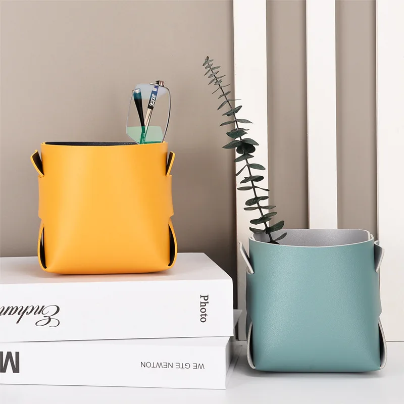 

Кожаная туба для хранения ключей для крыльца, Настольный органайзер для хранения косметики, гарнитуры, корзина для хранения с дистанционны...