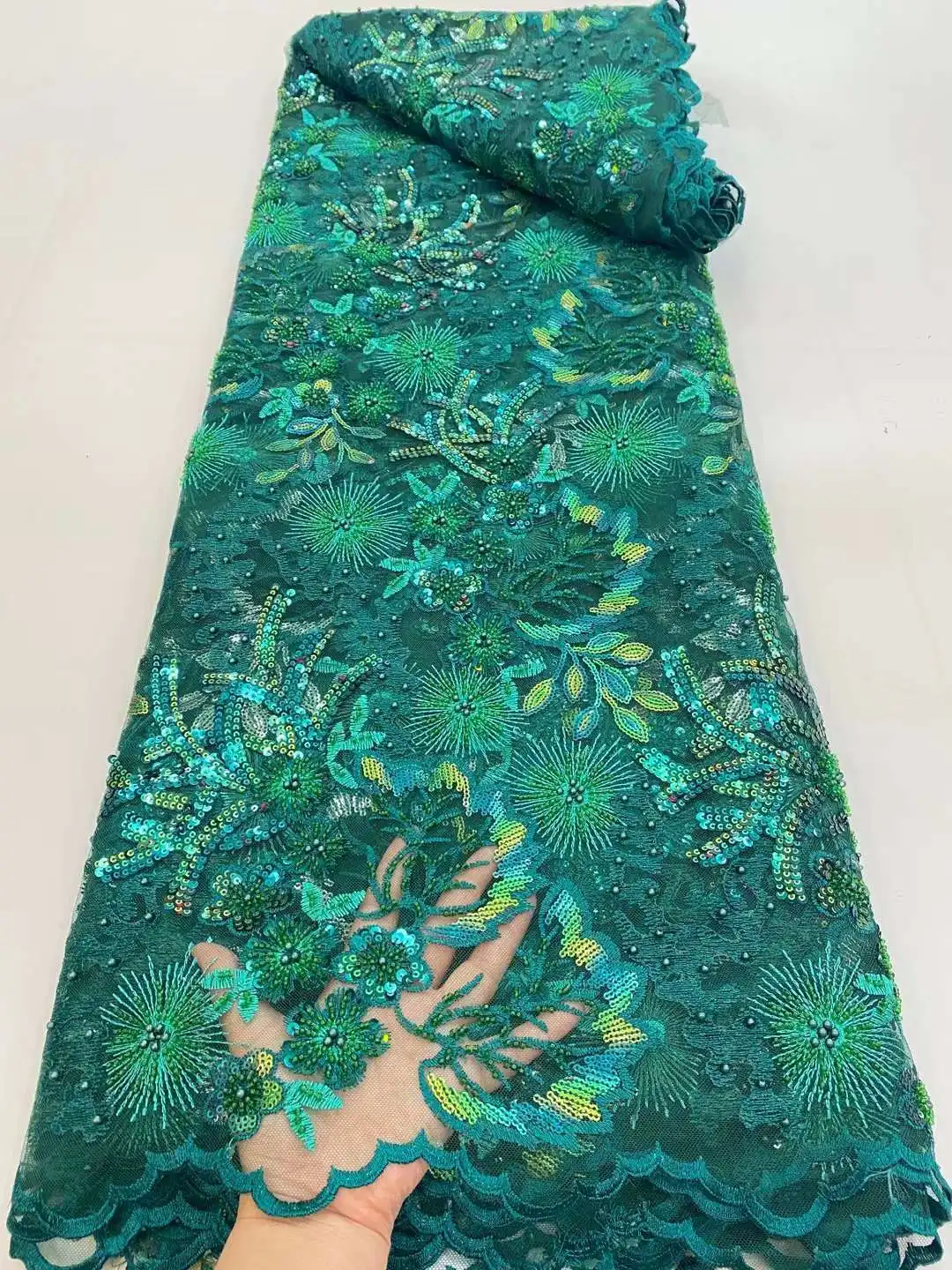 

Fabulous Design Tulle Beads Sequin Fabrics Embroidered Lace Fabric Wedding Fabric Lace Fabric / 5 Yards RJW-830
