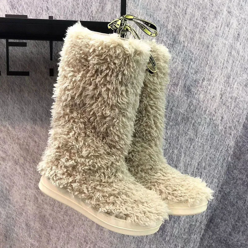 2020 г. новые теплые сапоги женские ботинки на платформе зимние до середины икры из