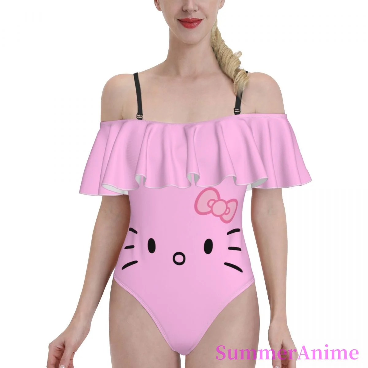 

Bikinis Cat sexy 2021 Women Flounce Swimsuit high Waist women's top Kawaii Anime Beach wear