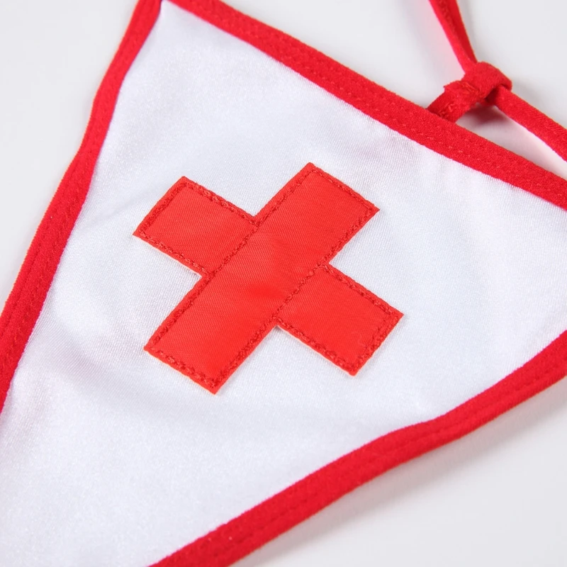 

Women Sexy Red Cross Nurse Cosplay Lingerie Set Short Sleeve V-Neck Zip Front Underwear Dress with Panty Headpiece Roleplay