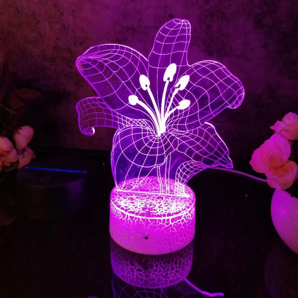 

Night Light Flower Pattern 3D Led Night Light Decoration Children Kids Gifts 7 Color Changing Visual Table Lamp
