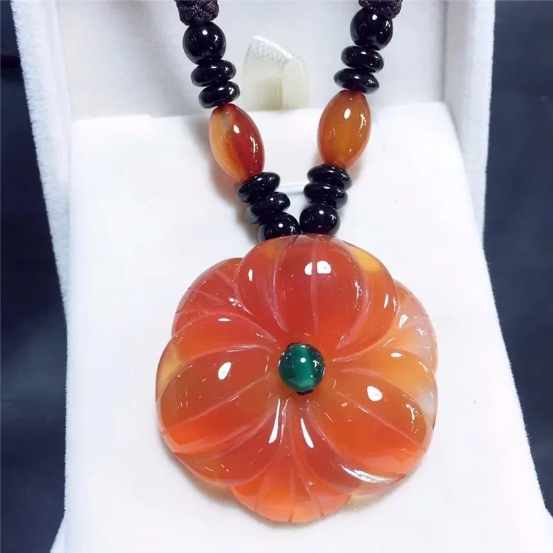 

LETSFUN Fine Jewelry Natural Orange Chalcedony Flower Pendant Necklace Noble Gifts Free Shipping