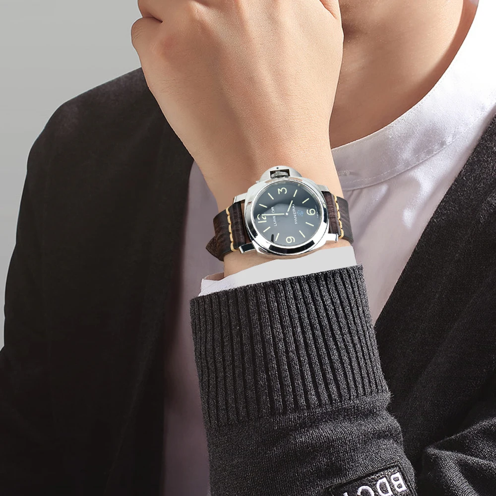 Maikes Watch Accessories Watchband  22mm 24mm Watch Strap Genuine Cow Leather Watch Bracelets Stainless Steel Style Skull Buckle