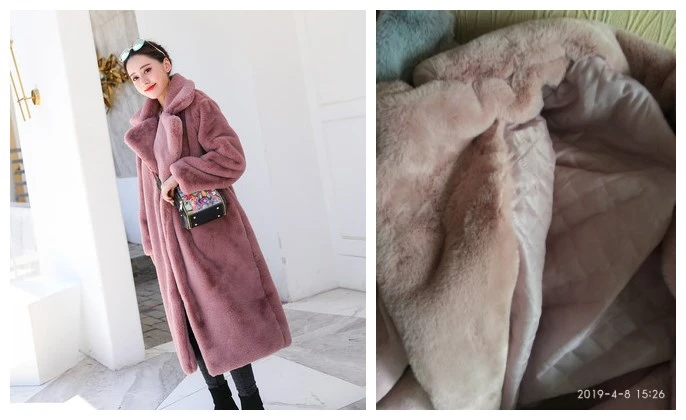 thick Pink Новая зимняя Женская Высококачественная шуба из искусственного меха кролика Роскошная длинная шуба Свободное пальто с отворотом толстые теплые плюшевые пальто больших размеров - Цвет: thick Pink