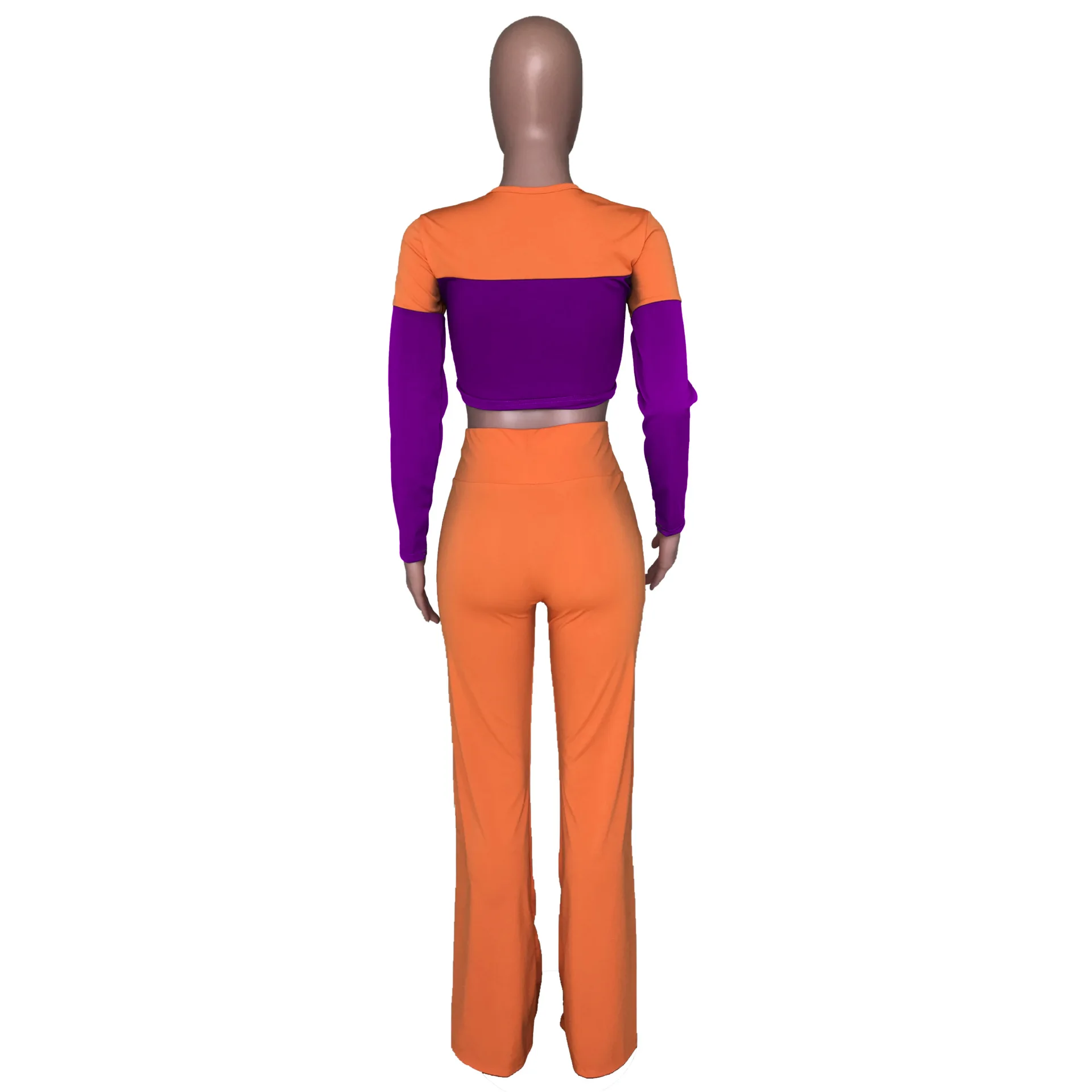 

HAOOHU 2 Piece Set Women Rave Festival Clothing Long Sleeve Crop Top and Flare Pant Sexy Fall Outfits Two Piece Matching Sets