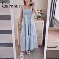 garaouy 2022 new dress summer elegant ruched sleeveles beach midi backless dress woman pink loose pleated long casual dresses