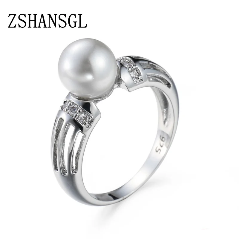 Женское кольцо с пресноводным жемчугом и фианитом|Кольца для помолвки| |